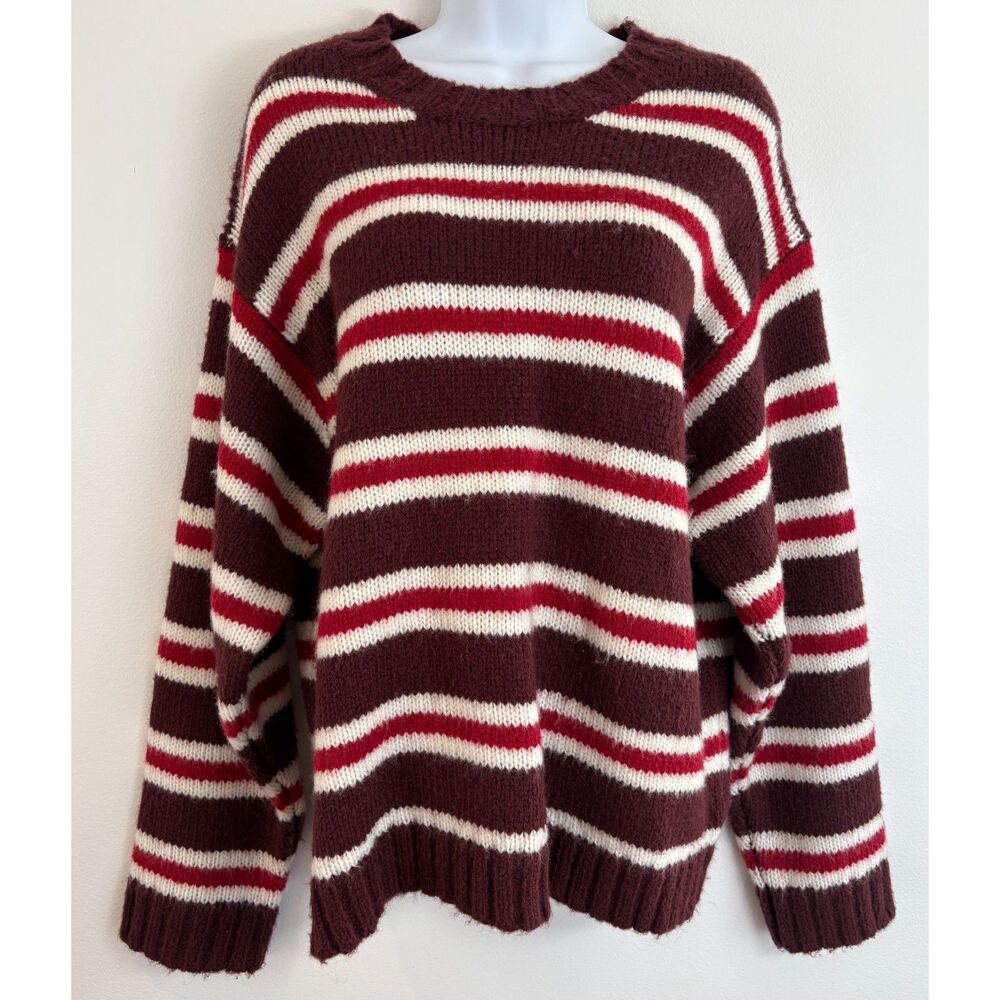 The GREAT. Sweater Maroon Stripe Chunky Knit Sweater Size 0 Very Oversized